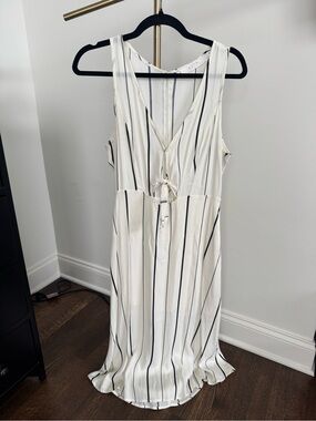 Astr striped white and black midi dress